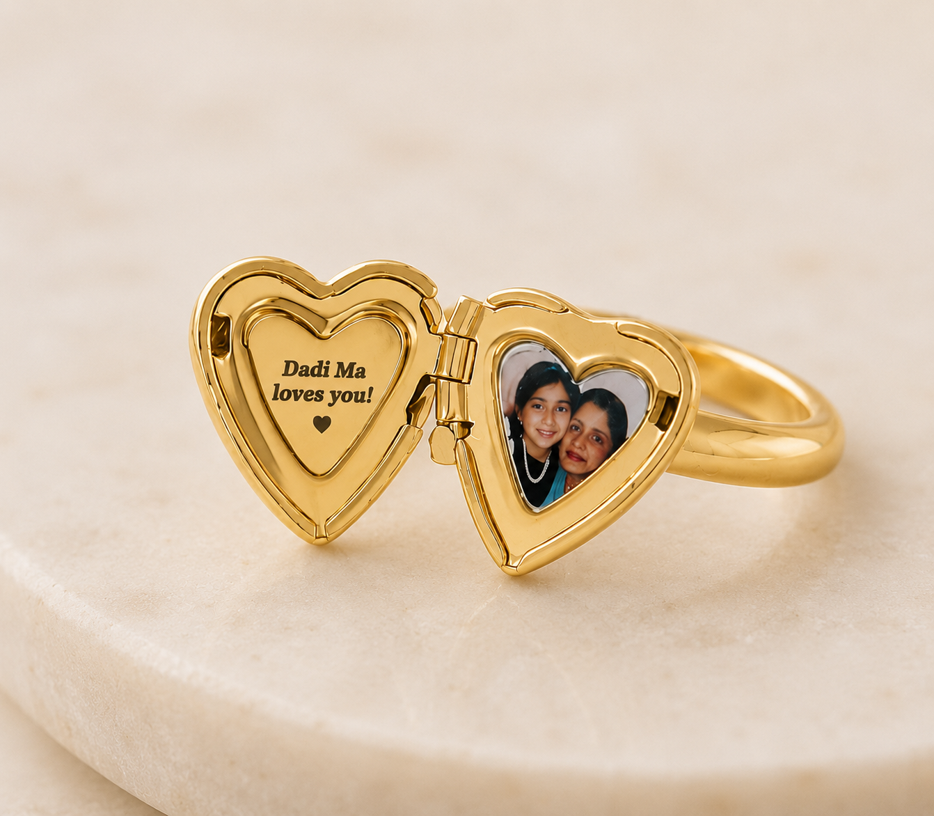 Heart Locket Ring with Photo